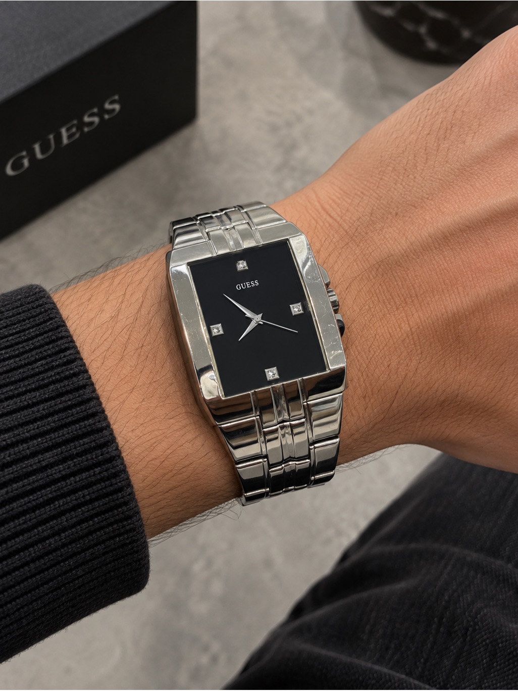Guess Silver Bracelet Watch With Black Dial